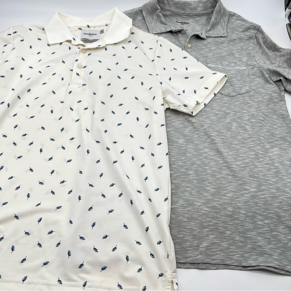 Goodfellow & Co 2 Men’s Polo Shirt Set White w/Blue Print & Gray Men's-Size M